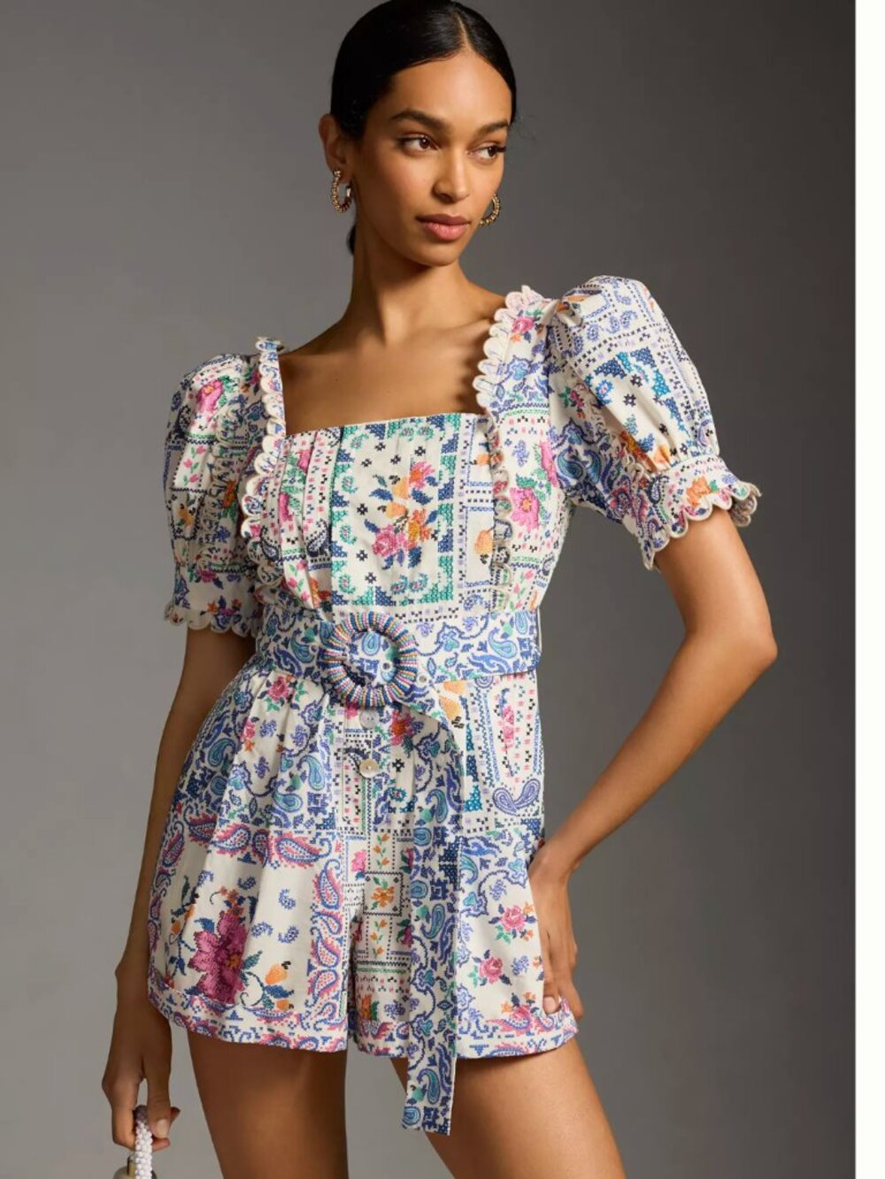 FARM Rio Romantic Bandanas Beaded Belt Romper XL NWOT